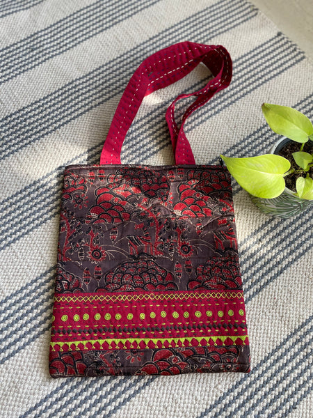 Ajrakh blockprinted Mashru Silk Embroidered Jhola