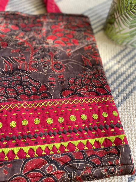 Ajrakh blockprinted Mashru Silk Embroidered Jhola