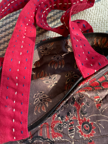 Ajrakh blockprinted Mashru Silk Embroidered Jhola