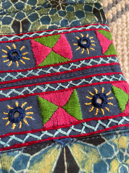 Ajrakh blockprinted Mashru Silk Embroidered Jhola