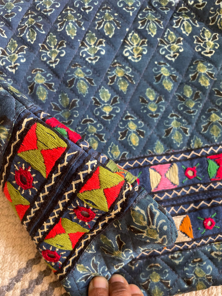 Ajrakh blockprinted Mashru Silk Embroidered Jhola