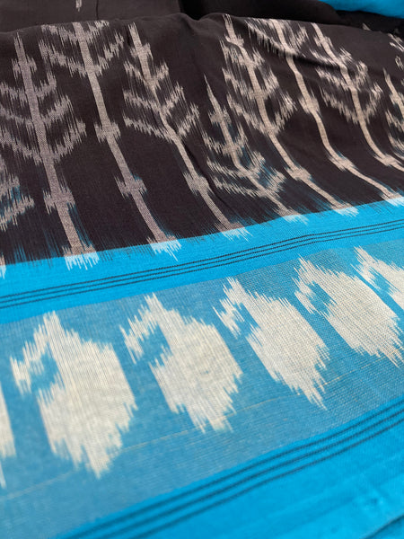 Woven Ikkat Pochampally Cotton saree with zari border
