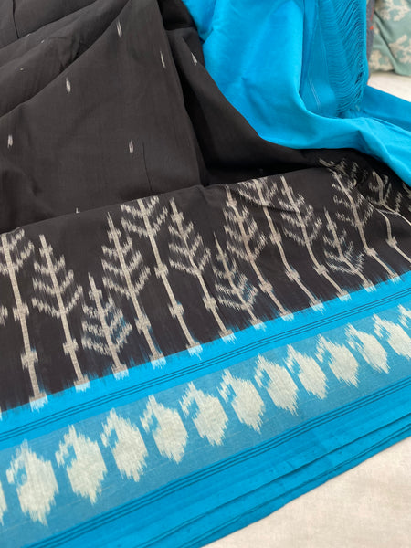 Woven Ikkat Pochampally Cotton saree with zari border