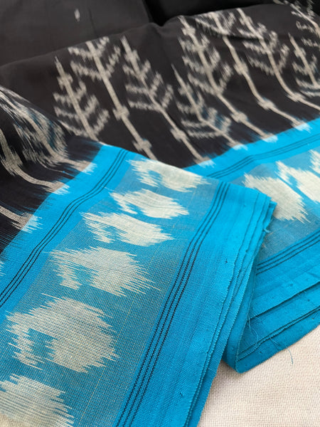 Woven Ikkat Pochampally Cotton saree with zari border