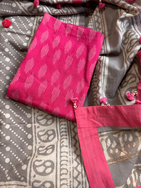 Dabu Mul cotton hand block printed saree with patchwork