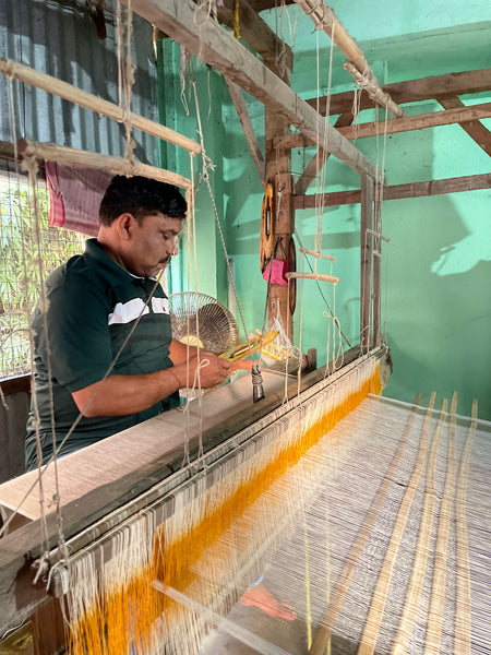 Handwoven on loom -  Muted yellow Linen saree