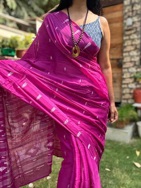 ताना-बाना- Cotton Handwoven Jamdani Saree - purple