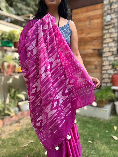 ताना-बाना- Cotton Handwoven Jamdani Saree - purple