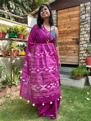 ताना-बाना- Cotton Handwoven Jamdani Saree - purple