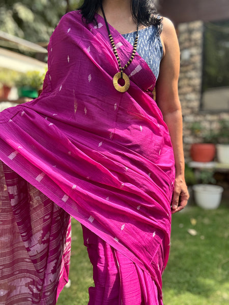 ताना-बाना- Cotton Handwoven Jamdani Saree - purple