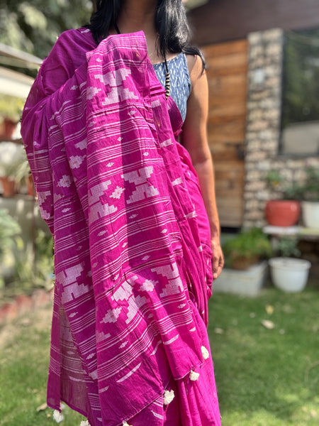 ताना-बाना- Cotton Handwoven Jamdani Saree - purple