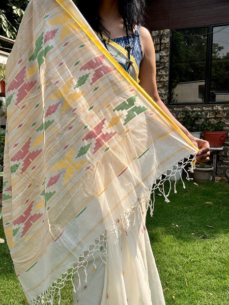 ताना-बाना- Cotton Handwoven Jamdani Saree - offwhite