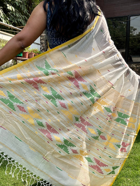 ताना-बाना- Cotton Handwoven Jamdani Saree - offwhite