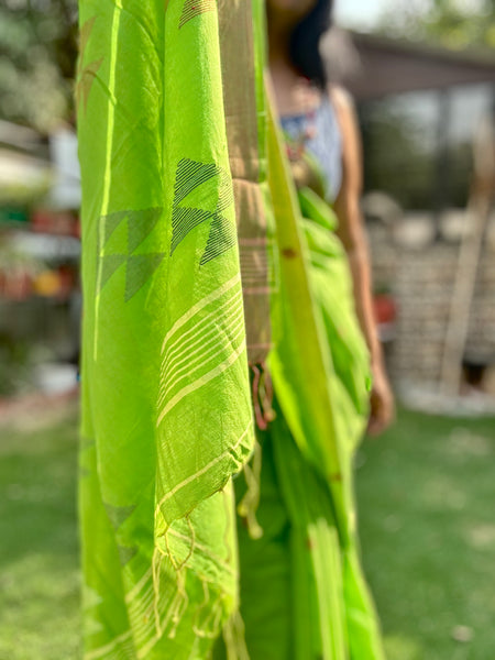 ताना-बाना- Cotton Handwoven Jamdani Saree - Green