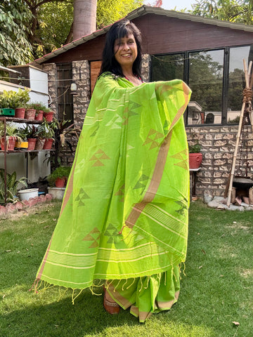 ताना-बाना- Cotton Handwoven Jamdani Saree - Green