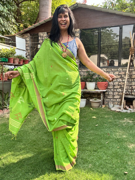 ताना-बाना- Cotton Handwoven Jamdani Saree - Green