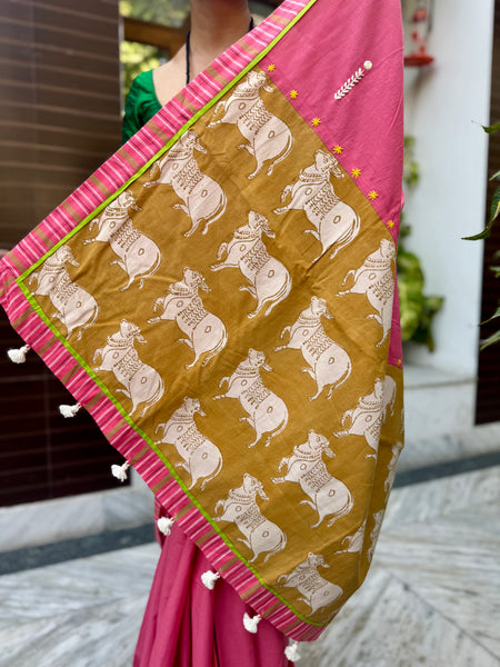 Embroidered Patchwork Cotton Saree