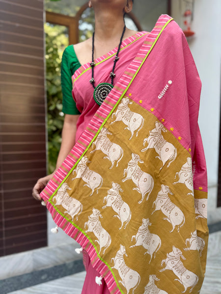 Embroidered Patchwork Cotton Saree
