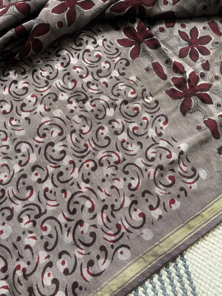 Cotton hand block printed saree with zari border