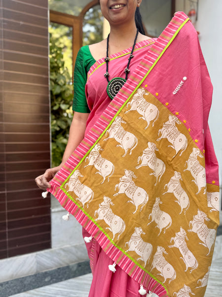 Embroidered Patchwork Cotton Saree