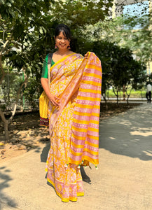 Chanderi Blockprinted Cotton Silk Saree