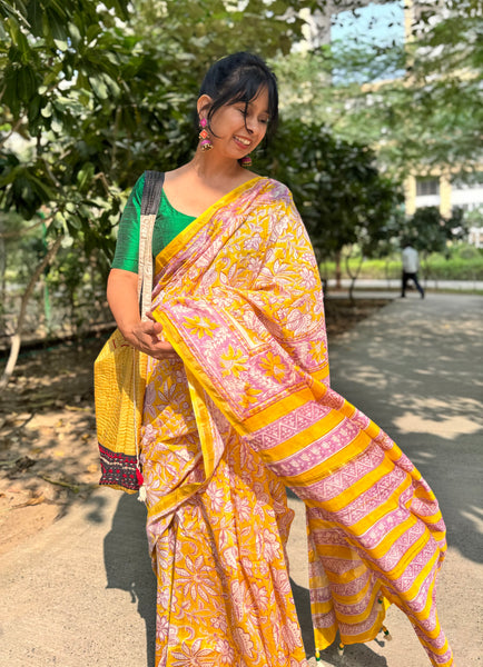 Chanderi Blockprinted Cotton Silk Saree