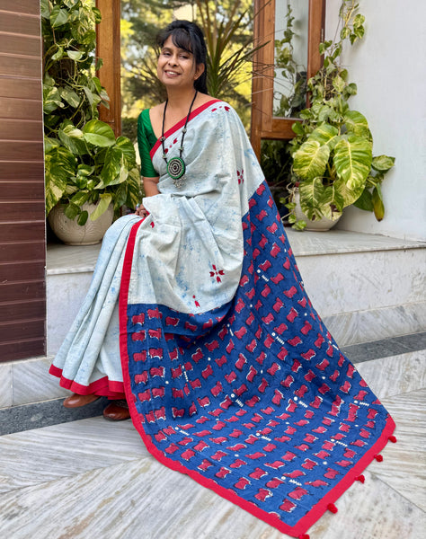 Embroidered Patchwork Cotton Saree