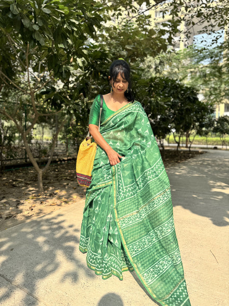 Chanderi Blockprinted Cotton Silk Saree