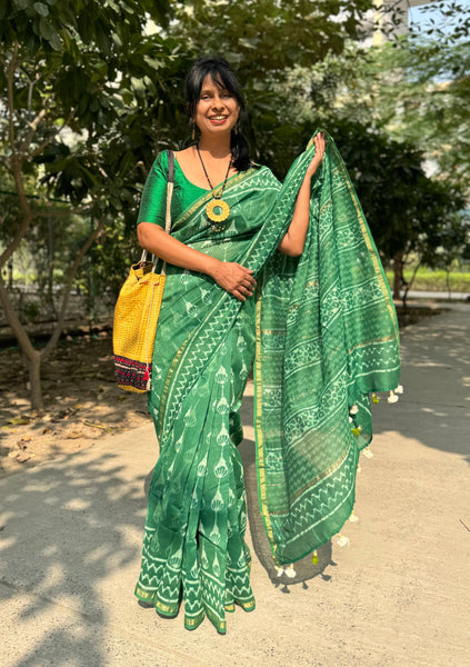 Chanderi Blockprinted Cotton Silk Saree