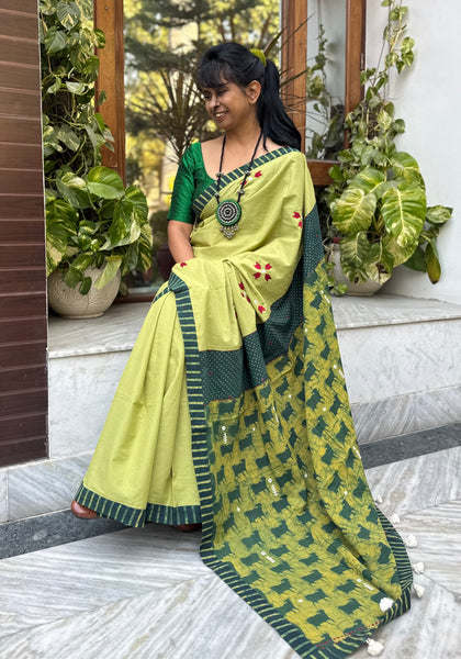 Embroidered Patchwork Cotton Saree