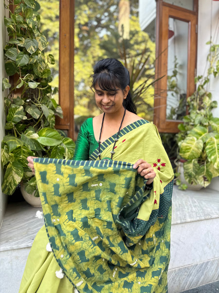 Embroidered Patchwork Cotton Saree