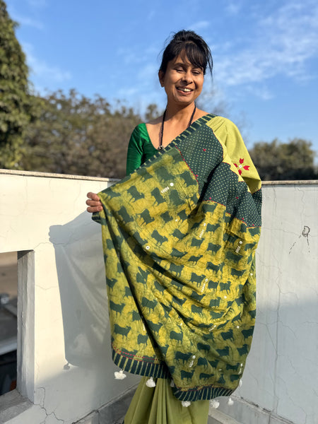 Embroidered Patchwork Cotton Saree
