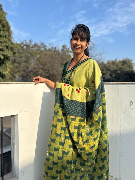 Embroidered Patchwork Cotton Saree