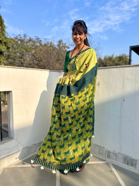 Embroidered Patchwork Cotton Saree
