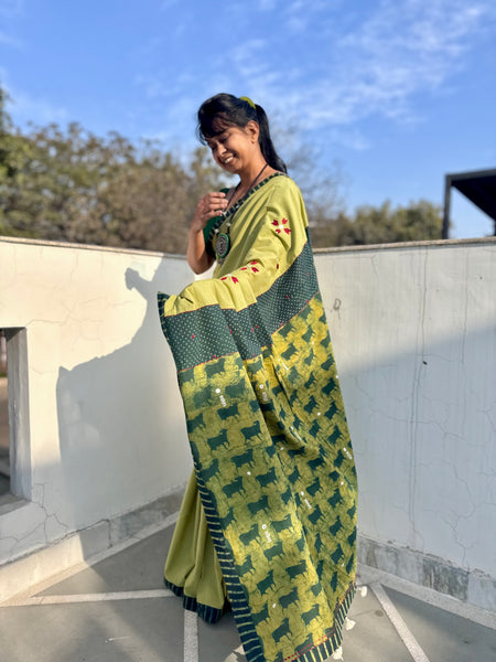 Embroidered Patchwork Cotton Saree
