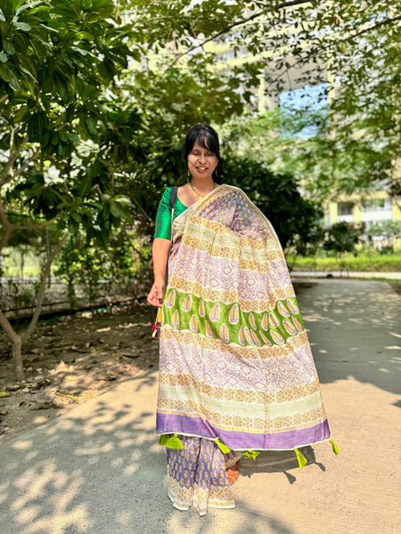 Chanderi Blockprinted Cotton Silk Saree