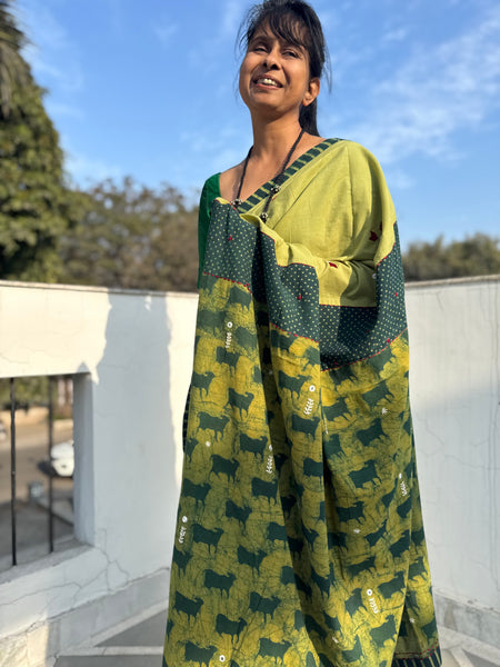 Embroidered Patchwork Cotton Saree