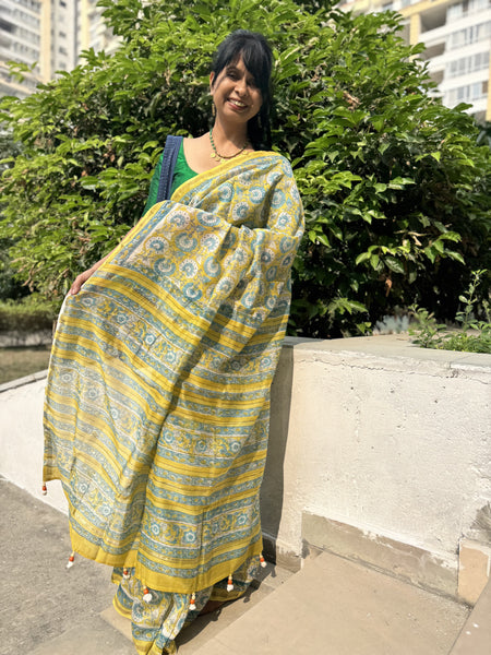 Chanderi Blockprinted Cotton Silk Saree