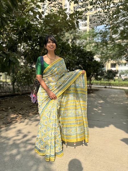 Chanderi Blockprinted Cotton Silk Saree