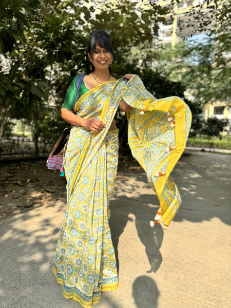 Chanderi Blockprinted Cotton Silk Saree