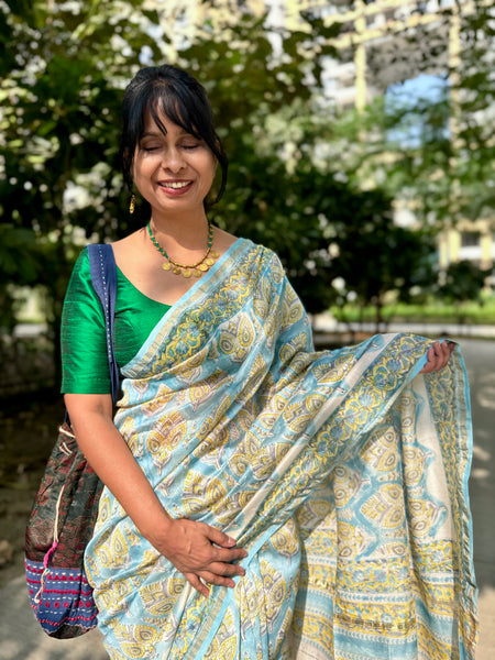 Chanderi Blockprinted Cotton Silk Saree