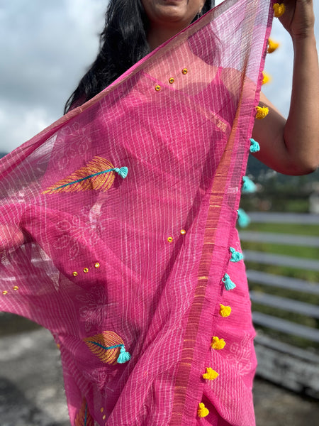 रंगमंच - Embroidered Pallu Kota Saree- Pink