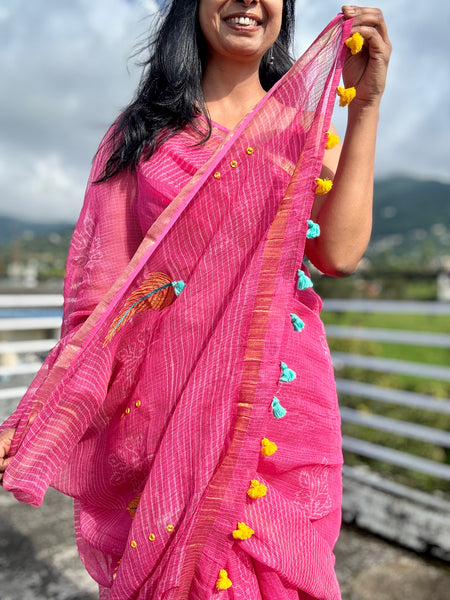 रंगमंच - Embroidered Pallu Kota Saree- Pink
