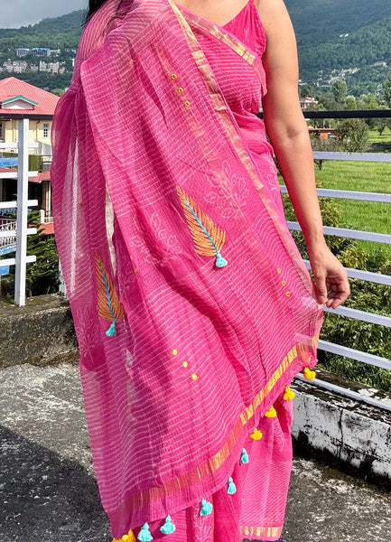 रंगमंच - Embroidered Pallu Kota Saree- Pink