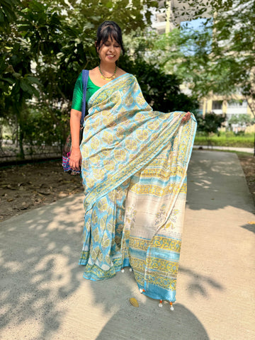 Chanderi Blockprinted Cotton Silk Saree