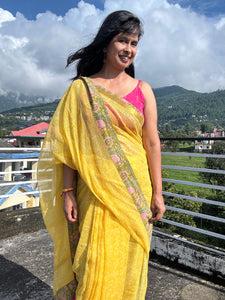 Embroidered pallu & patchwork border- kota doria saree
