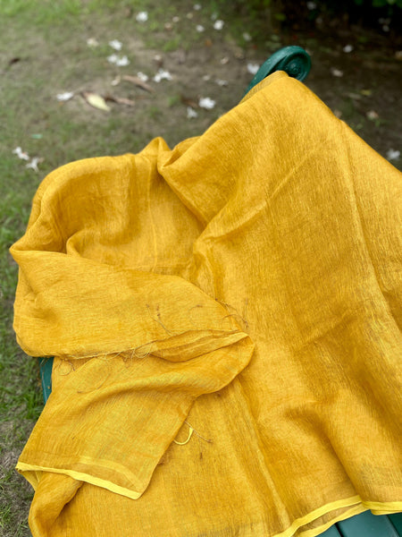 Handwoven Yellow Metallic Linen Saree - with blouse piece