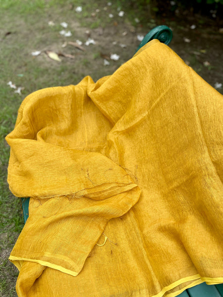 Handowven Yellow Metallic Linen Saree -NO blouse piece