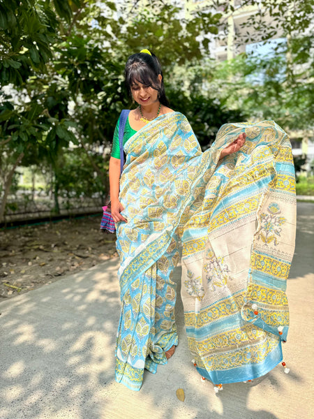 Chanderi Blockprinted Cotton Silk Saree