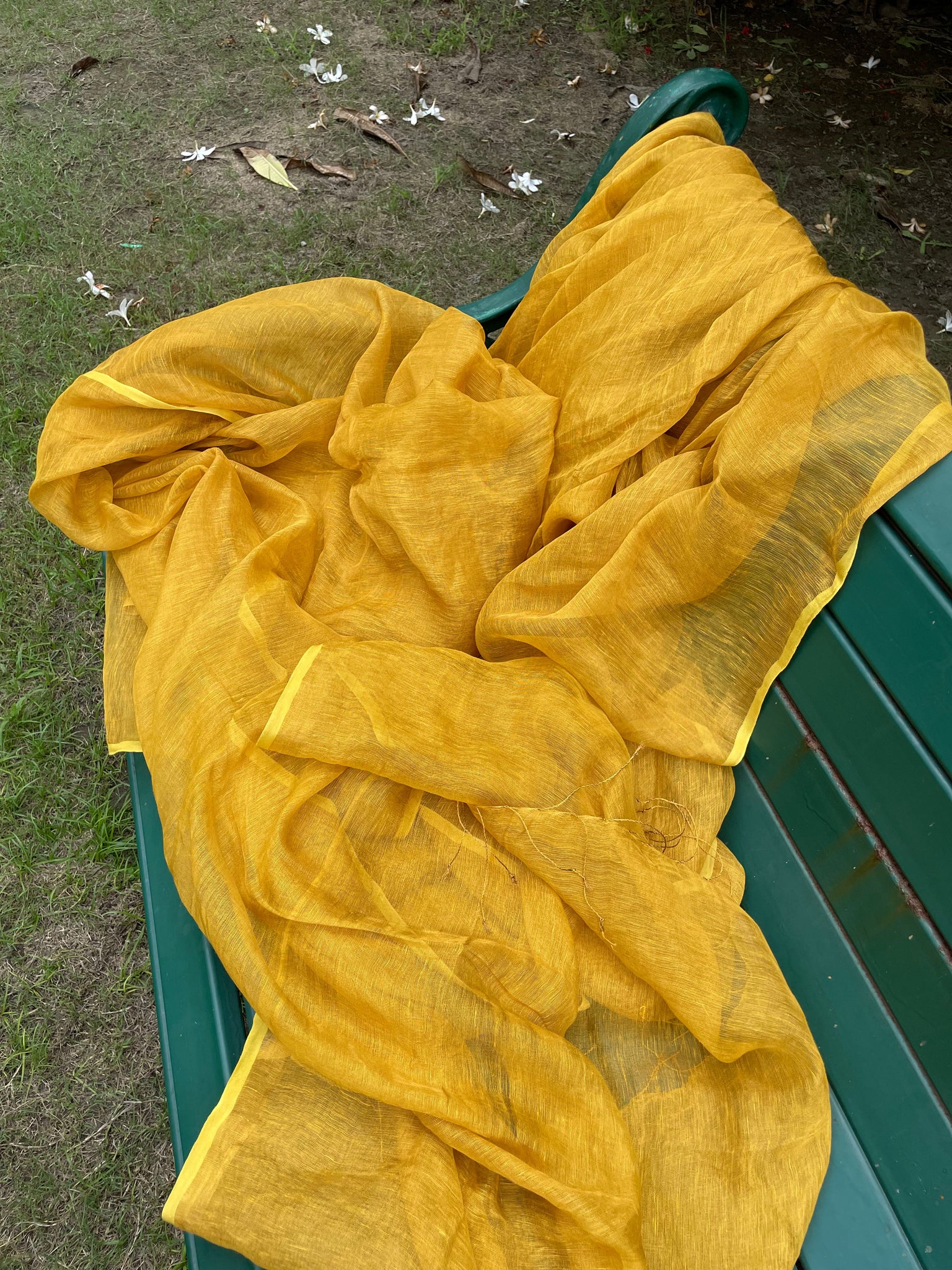 Handowven Yellow Metallic Linen Saree -NO blouse piece